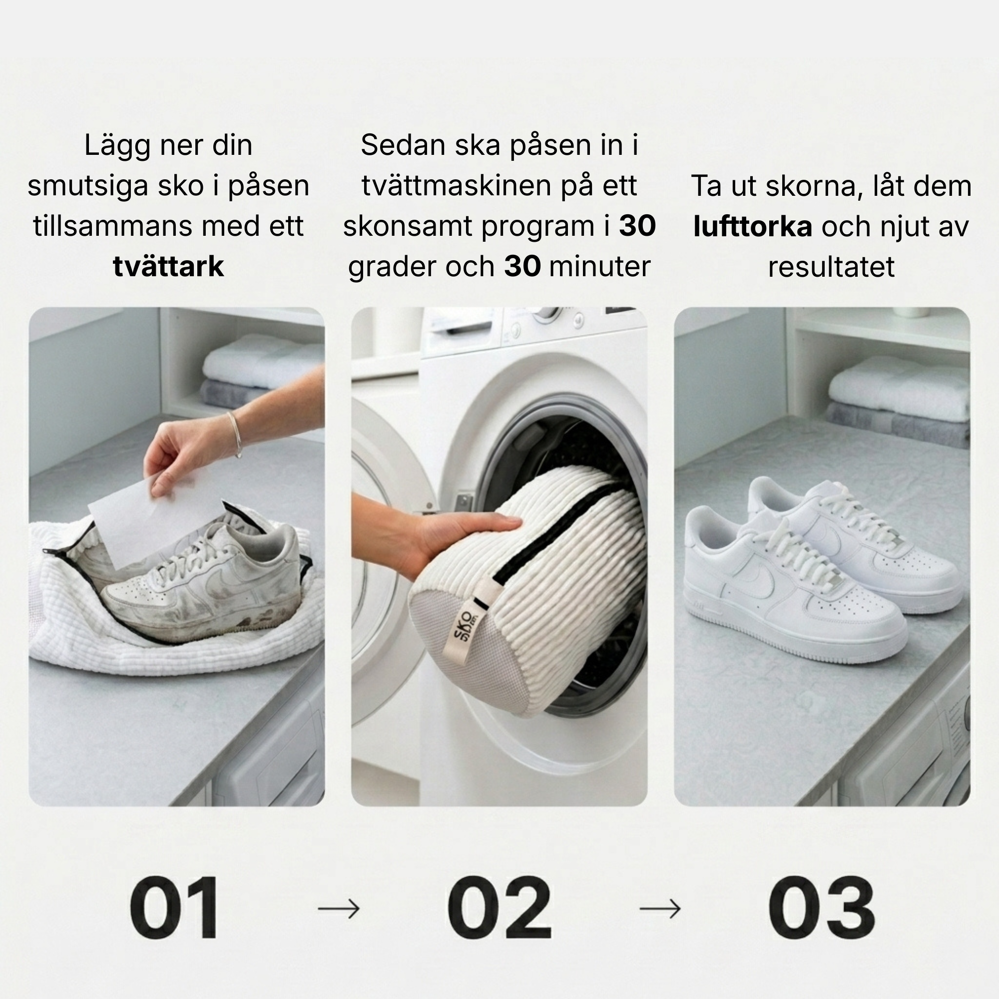 Schone schoenen in slechts 30 minuten – direct uit de wasmachine.